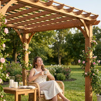 10 Ft. X 10 Ft. Traditional All Cedar Wood Outdoor Patio Pergola Shade Structure — Lifestyle