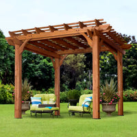 Outdoor Cedar Pergola Built for Natural Shade Creation, 100% Cedar Construction, 10x10 Foot Coverage, Traditional Design
